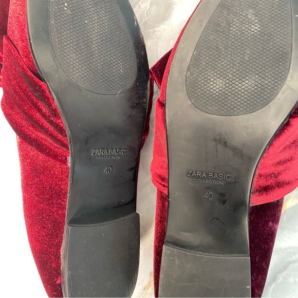 Zara Basics Burgundy Red Velvet Loafers Bow Flats Size 40 - Picture 10 of 11